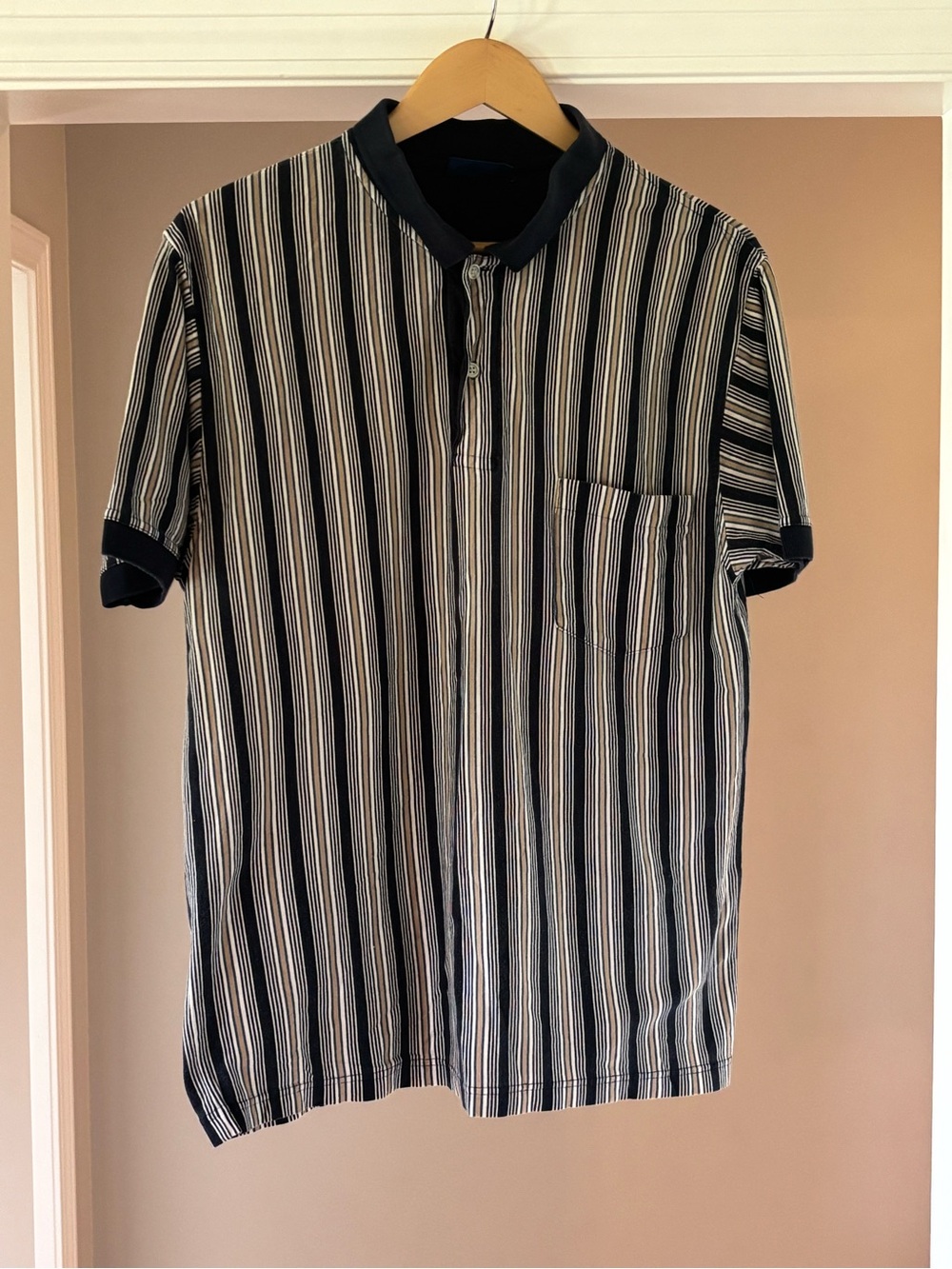 Vintage Towncraft Black and White Vertical Stripe Polo